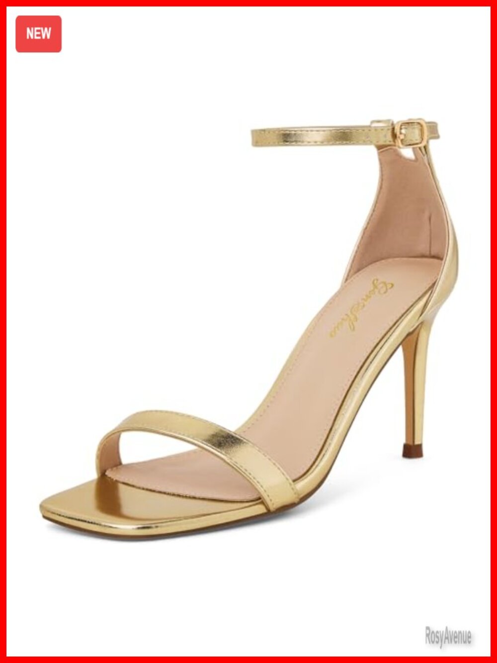Women's Strappy Stiletto Heeled Sandals Square Open Toe Ankle Strap Buckle